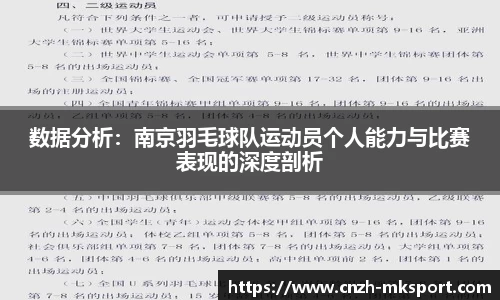 数据分析:南京羽毛球队运动员个人能力与比赛表现的深度剖析